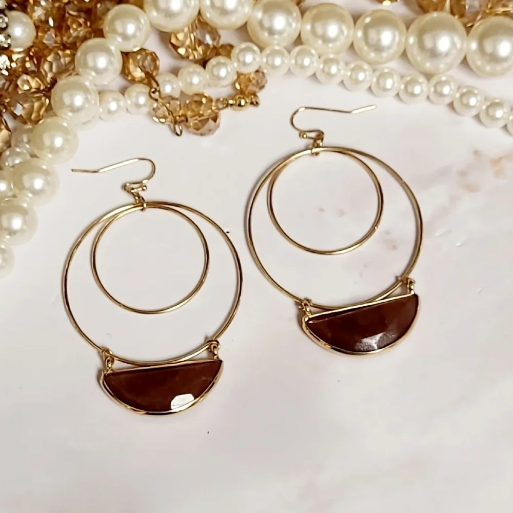 NWT Double Hoop Gold Half Moon Earrings